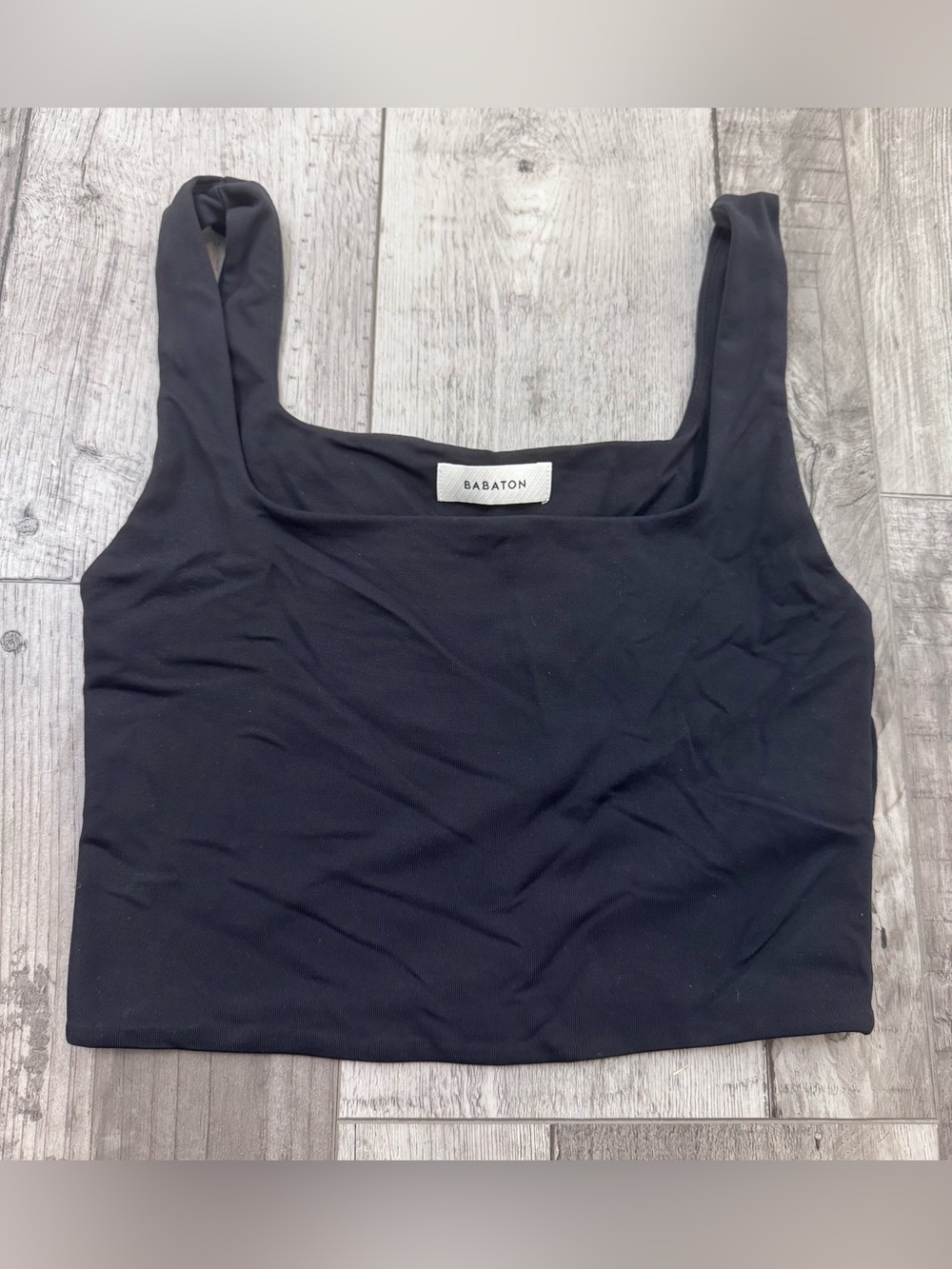 Aritzia Babaton Contour Small Black Cropped Tank Top Square Neck